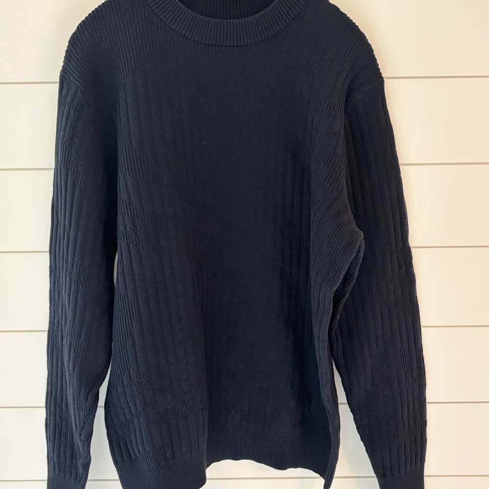 Alfani Black Crewneck Sweater with Ribbed Texture